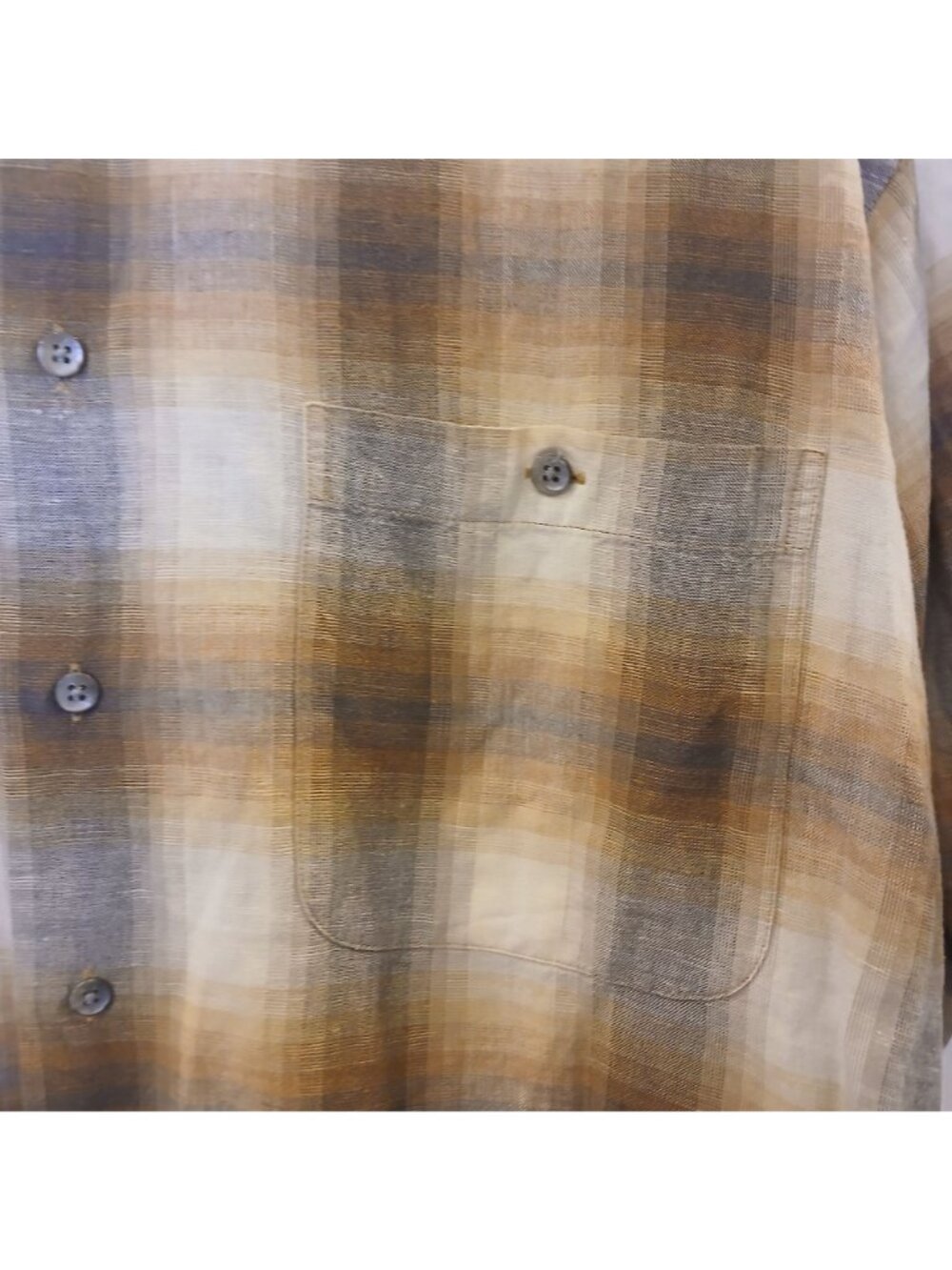 Pronto Uomo Short Sleeve Button-Up Shirt XL Linen/Cotton Blend Brown Plaid #I-5 - Picture 6 of 7
